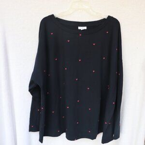J. Jill navy knit long sleeve top, embroidered pink hearts 4X